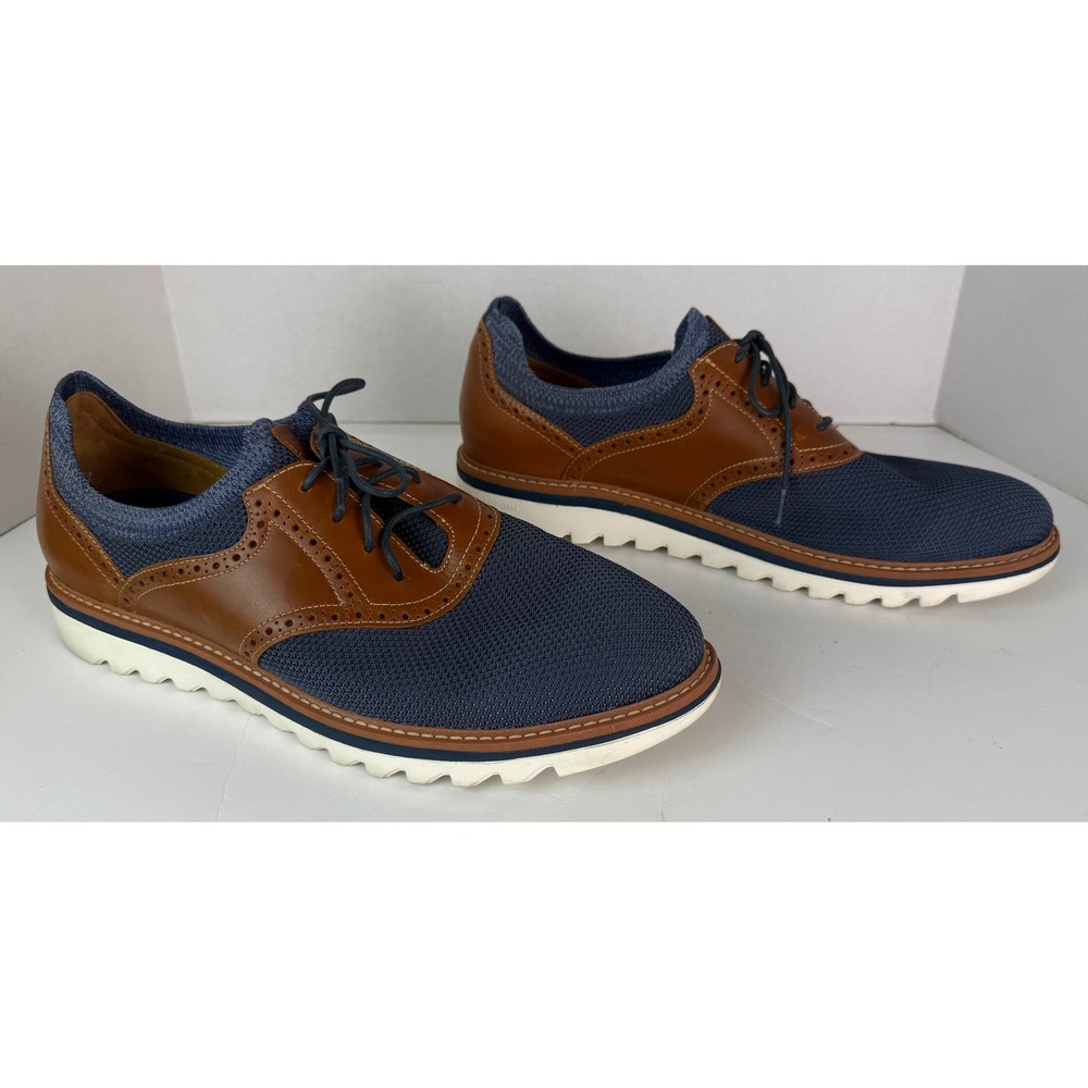 JOHNSTON & MURPHY Braydon Knit Saddle Dress Sneakers Mens Sz 11M Navy/Tan Preppy - Picture 4 of 12